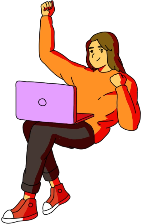 Girl with laptop cheering illustration